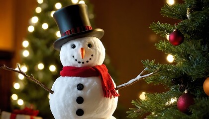 Obraz premium Beautiful snowman in winter landscape
