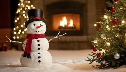Beautiful snowman in winter landscape