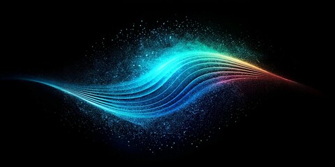 Vibrant wave patterns with colorful gradients and a dynamic flowing design against a black background