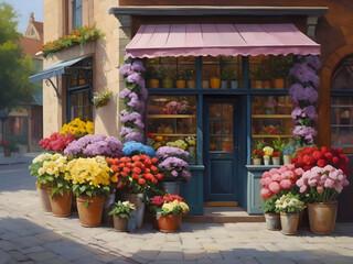 Flower Shop Oil Painting Illustration Art
