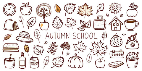 Vector silhouette collection featuring autumn school themes with various seasonal elements