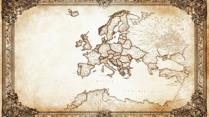 Vintage Map with Ornate Borders and Faded Colors