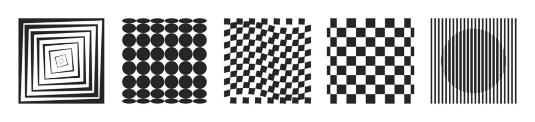 Geometric square with visual effect. Vector Memphis style graphics element, optical illusion design for decoration elements. Circles or round shapes silhouettes. Modern typography decor