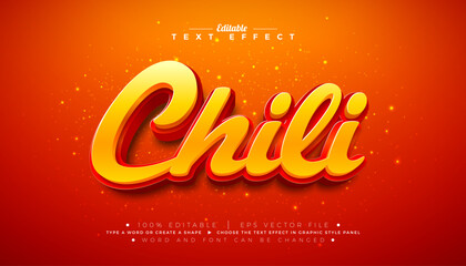 Chili 3D Text Effect Design Editable and Scalable Vector Graphic Style Effect with 3d Hot Red Paprika Lettering on Red Background. Premium Pepper Typography Mockup Illustration Template for Greeting