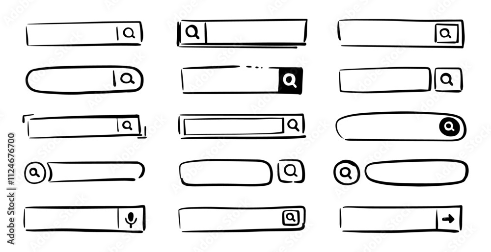 Poster Search boxes in various shapes, isolated oval and rectangle frames for looking for info over internet. Vector research form templates for websites and ui interface. Address and navigation bar icons