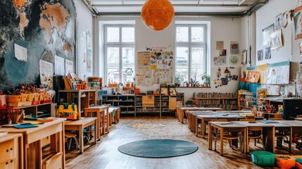 Vibrant and Lively Classroom with Colorful Decor and Furnishings