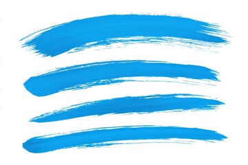 Four blue brush strokes that are spread out across the white background