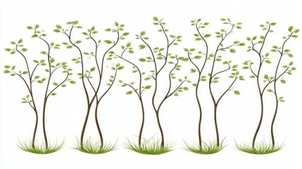 Obraz premium Spring Tree Branches Green Leaves Nature Illustration
