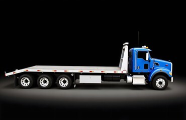 Blue Heavy-Duty Flatbed Tow Truck with Tilting Bed
