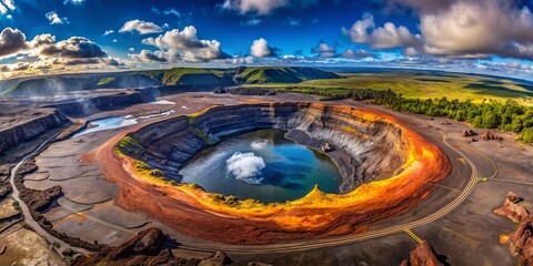 Aerial View of Kilauea Lava Lake in Hawaii: Exploring the Empty Crater Landscape and Geological Features from Above with Stunning Drone Photography Techniques