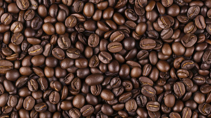 Naklejka premium Natural Coffee Beans Texture and Color Display, Close-Up Study of Bean Surface, Rich Tones and Varieties