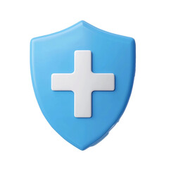 Obraz premium Blue and White Shield with Plus Icon Symbol,Minimalistic 3D Cartoon Style