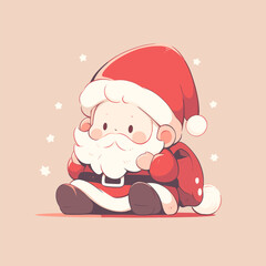 Adorable Cartoon Santa Sitting on a Neutral Background with Stars. Cute Santa Vector.