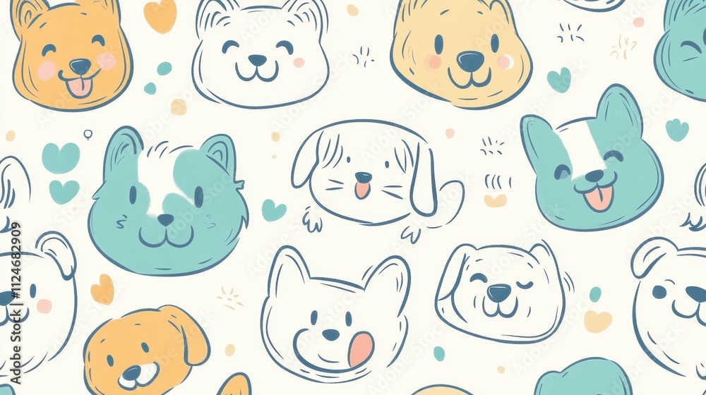 Aufkleber This design showcases an array of adorable dog faces, perfect for creating unique text-based projects or backgrounds. Generative AI