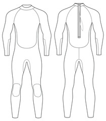 technical drawing of a men's wetsuit with a front zipper closure, Vector illustration design  © GD TAWHIDUL