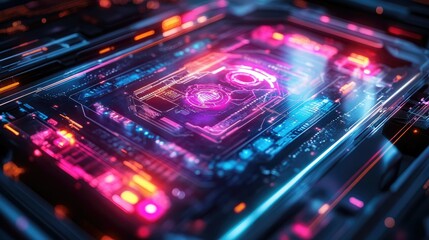 Fototapeta premium Neon Circuit Board: Futuristic Technology Abstract