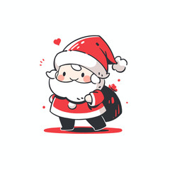 Cute Cartoon Santa Claus with Sack and Heart. Cute Santa Vector.