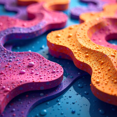 Obraz premium Abstract colorful layered rubber surfaces with water drops pattern. Generative AI image 2025