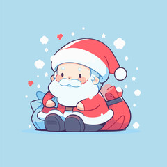 Cute Santa Character with Gifts in Cartoon Style. Cute Santa Vector.