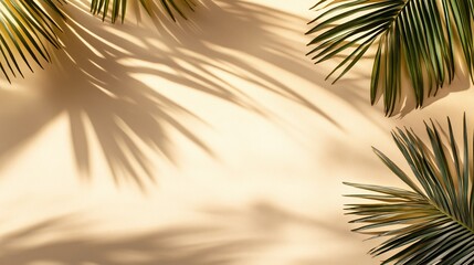 Palm Fronds Shadows On Beige Background