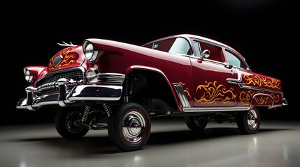 Fototapeta premium Custom Lowrider with Raised Front Suspension and Intricate Airbrush Art