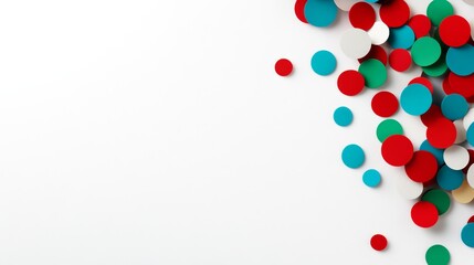 White background with a red, blue and green circle pattern. The circles are of different sizes and colors