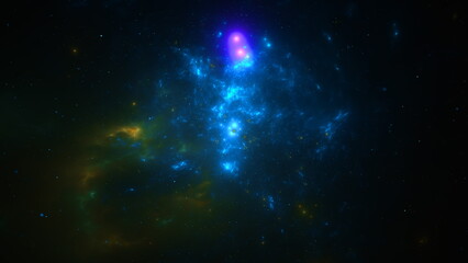 vibrant cosmic nebula displays brilliant blue and purple hues, surrounded by a dark expanse of space. This celestial formation highlights the mysteries and beauty of the universe. 3d render