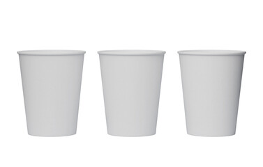 three white paper cups on the floor 3D render mock up image