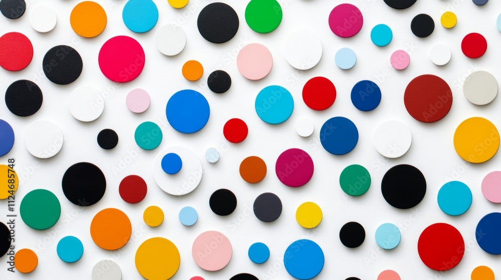 Poster colorful pattern of small circles is displayed on a white background. the circles are of various siz