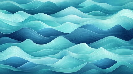 Fototapeta premium Abstract illustration of blue, teal and cream waves.