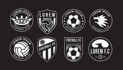 Set of Football soccer badge emblem club logo on black background