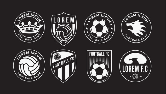 Set of Football soccer badge emblem club logo on black background