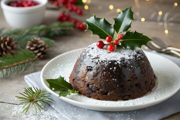 Festive Christmas Pudding. Generative AI