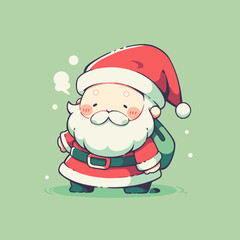 Cute Cartoon Santa Claus on Light Green Background. Cute Santa Vector.