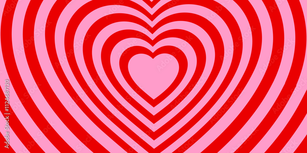 Poster monochrome horizontal background of heart shaped tunnel. rainbow romantic pattern. pink and red colo