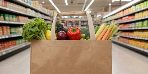 colorful fresh vegetables, shopping basket, broccoli, tomatoes, lemons, peppers, farmers market produce, vibrant colors, healthy food, organic ingredients, rustic wooden background, close-up shot, hig