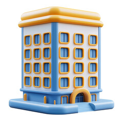 Bright 3D Cartoon Corporate Office Building Icon with Blue and Yellow Minimal Design