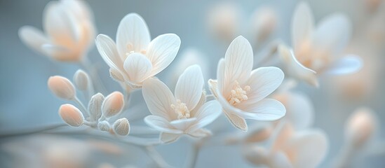Fototapeta premium Serene Pastel Blossoms: A Delicate Floral Macro Photography