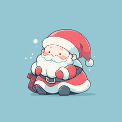 Cheerful Cartoon Santa Claus with Red Bag on Blue Background. Cute Santa Vector.