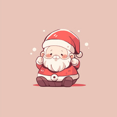 Cute Cartoon Santa Claus Sitting in Red Suit on Pink Background. Cute Santa Vector.