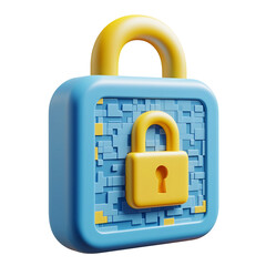 Bright 3D Cartoon QR Code Lock Icon with Padlock on Minimal White Background