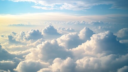 Naklejka premium A dreamy sky with soft white clouds gently floating across a pastel gradient background