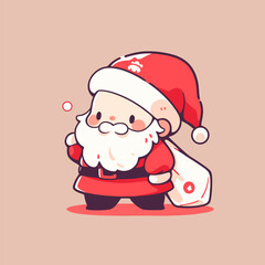 Cute Chibi Santa with Red Suit and White Beard Cartoon Style. Cute Santa Vector.