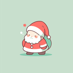 Adorable Cartoon Santa with Bag on Light Green Background. Cute Santa Vector.
