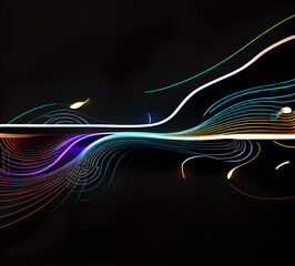 Glowing lines neon banner background Illumination lines Neon light background Feeling.Digital particles rainbow colors.light effect cold yellow red Background.generative ai