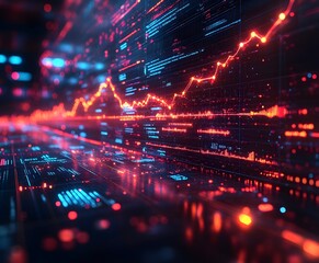 Obraz premium glowing line graph with multiple data sets intersecting, all displayed in a 3D virtual environment.