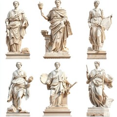 Obraz premium Ancient Greek character statues, isolated on white, symbolizing classical art, historical culture, and museum exhibitions.