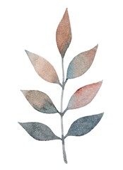 Elegant handcrafted watercolor illustration of a minimalistic branch with muted earthy tones. Perfect for design projects, prints, or digital decor