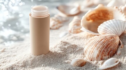 Fototapeta premium Beach Serenity: Natural Sunscreen and Seashells