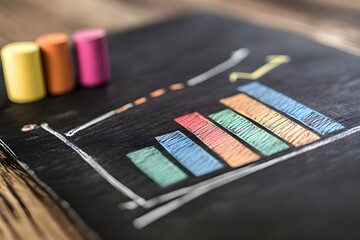 Business chart on blackboard showing increase in sales.